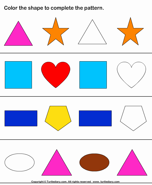 Patterns Worksheet for Kindergarten Luxury Color the Shapes Pattern Worksheet Turtle Diary