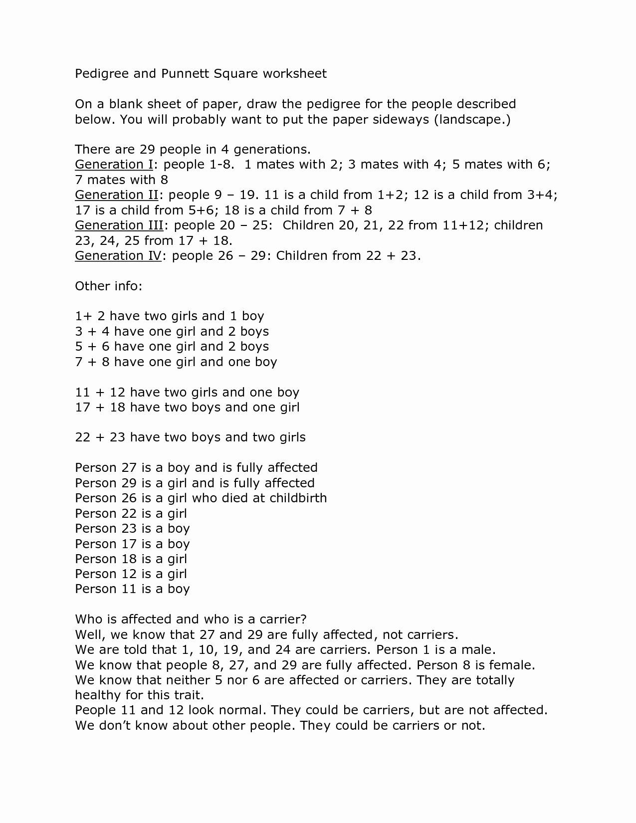 50 Pedigree Worksheet Answer Key