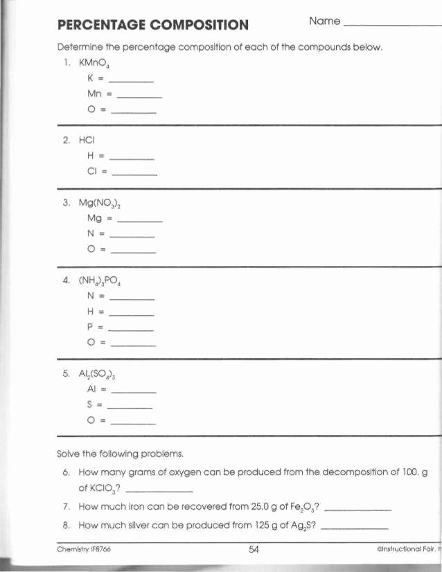 Percent Composition Worksheet Answers Luxury Percent Position and Molecular formula Worksheet