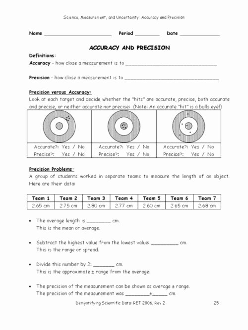 Percent Error Worksheet Answer Key Lovely Accuracy and Precision Worksheet Funresearcher