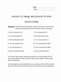 Percent Error Worksheet Answers Beautiful Percent Of Change and Percent Of Error Practice Sheet 7
