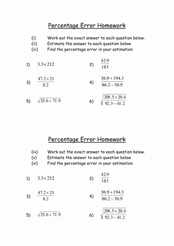 50 Percent Error Worksheet Answers | Chessmuseum Template Library