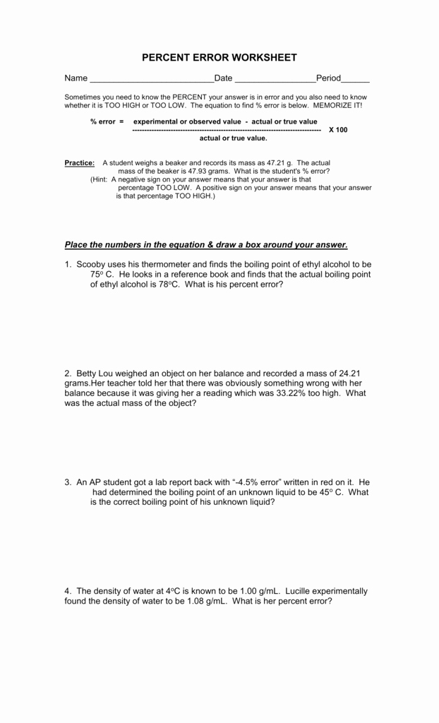 Percent Error Worksheet Answers Best Of Percent Error Worksheet