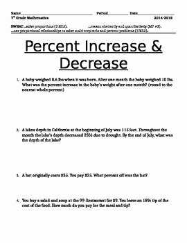 Percentage Increase and Decrease Worksheet Elegant Percent Increase and Percent Decrease Word Problems 7 Rp