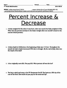 Percentage Increase and Decrease Worksheet Inspirational Percent Increase and Decrease Word Problems Worksheet