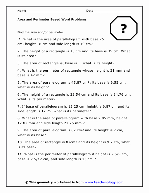 Perimeter Word Problems Worksheet Best Of area and Perimeter Based Word Problems