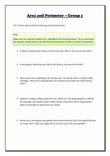 Perimeter Word Problems Worksheet Lovely area and Perimeter Differentiated Word Problems by