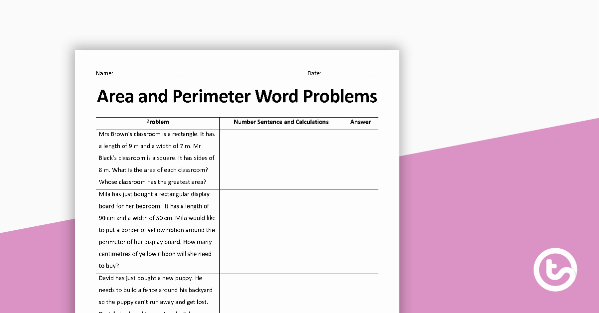 Perimeter Word Problems Worksheet Lovely area and Perimeter Word Problems Teaching Resource