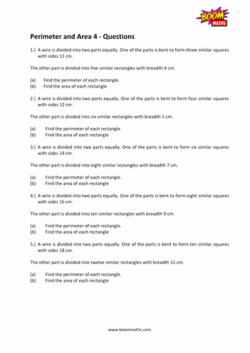 Perimeter Word Problems Worksheet Lovely Perimeter and area 4 Worded Problems by Boommaths