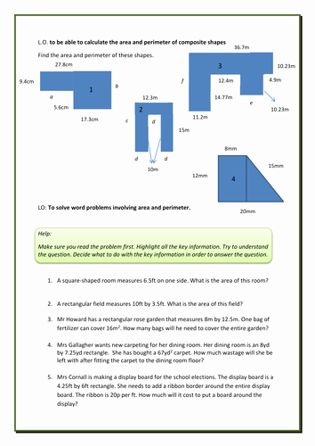 Perimeter Word Problems Worksheet New area and Perimeter Of Posite Shapes by Elimay