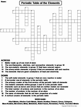 Periodic Table Of Elements Worksheet Elegant Periodic Table Of Elements Worksheet Crossword Puzzle by