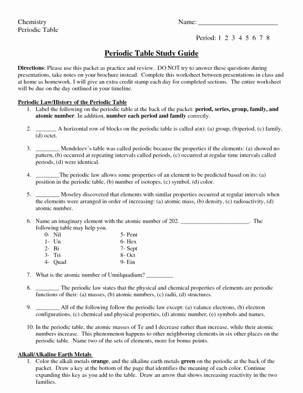 Periodic Table Of Elements Worksheet New the Periodic Table Worksheet Key