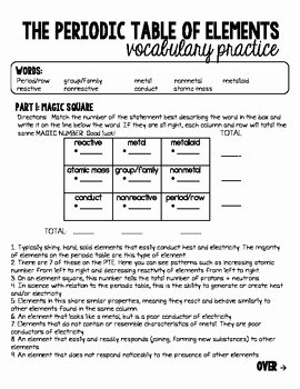 Periodic Table Of Elements Worksheet Unique Periodic Table Of Elements Vocabulary Worksheet W Answer