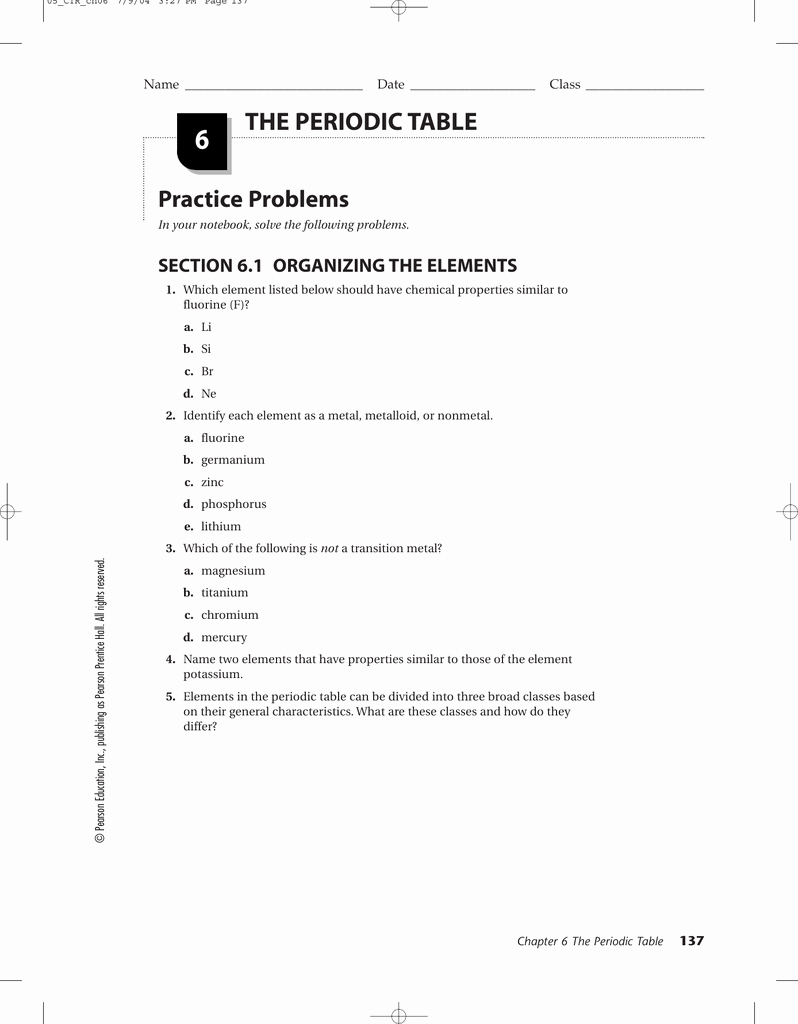 Periodic Table Practice Worksheet Fresh Prentice Hall Chemistry Worksheets