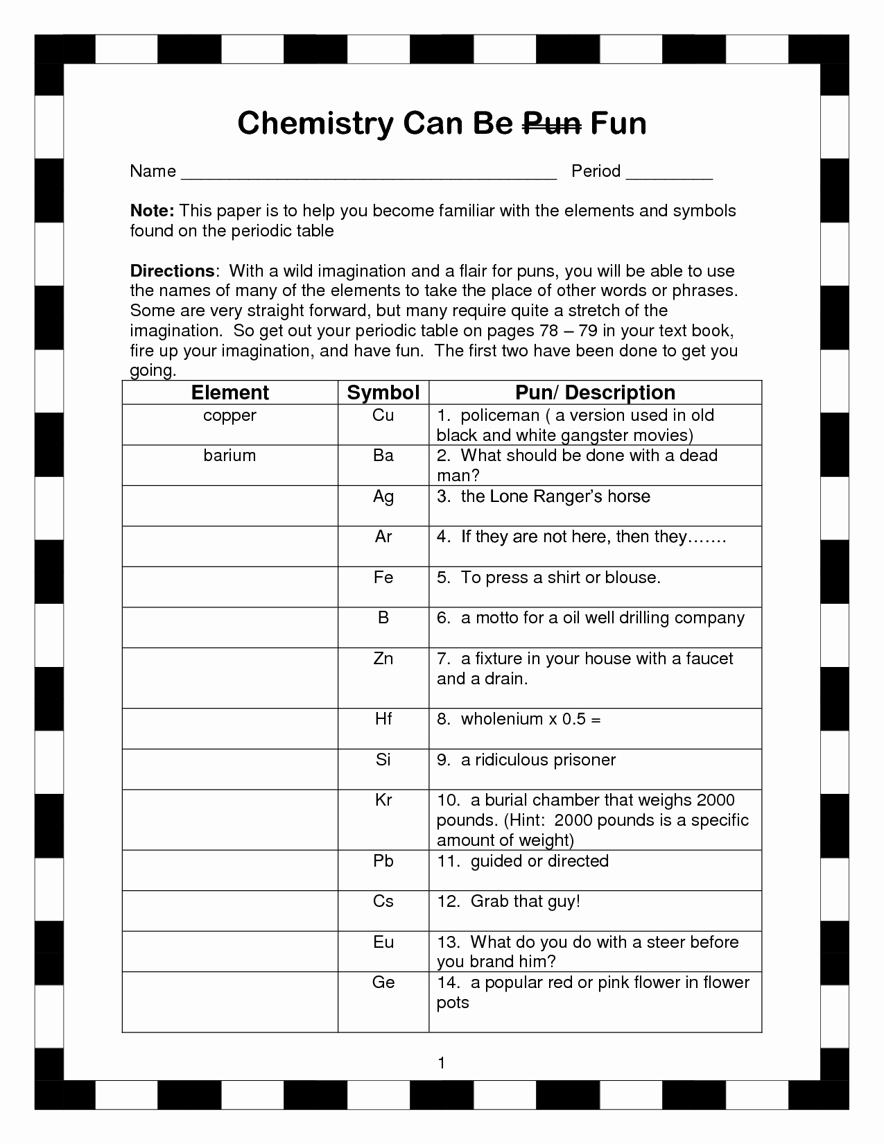 Periodic Table Puns Worksheet Awesome 13 Best Of High School Chemistry Worksheet Answers