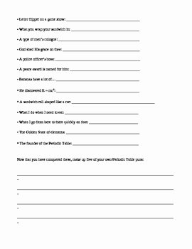 Periodic Table Puns Worksheet Elegant Periodic Table Puns by Rick Hoffmann
