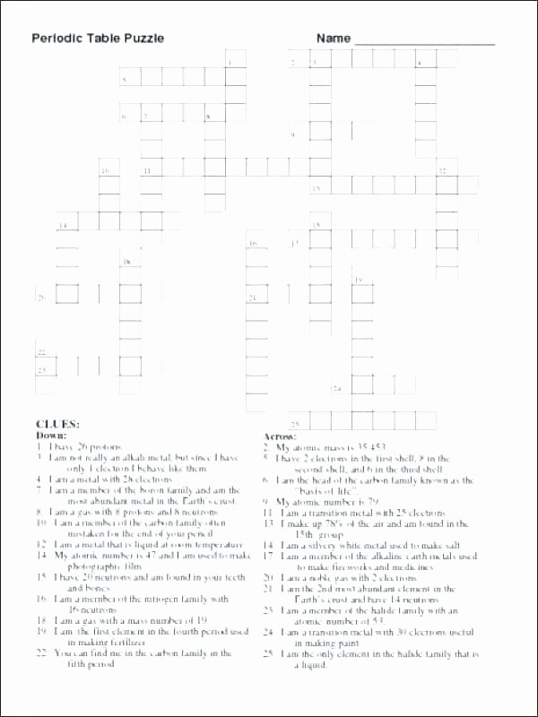 Periodic Table Puzzle Worksheet Answers New Periodic Table Puzzle Crossword Answers