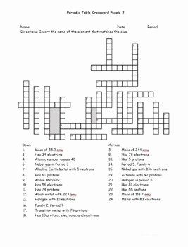 Periodic Table Puzzle Worksheet Elegant atomic Symbols &amp; Periodic Table Crossword Puzzles 4