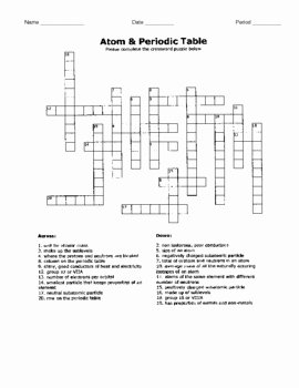 Periodic Table Puzzle Worksheet Unique atom and Periodic Table Crossword Puzzle and Key by