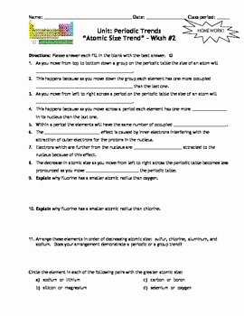 Periodic Table Review Worksheet Awesome Homework Worksheets Trends within the Periodic Table