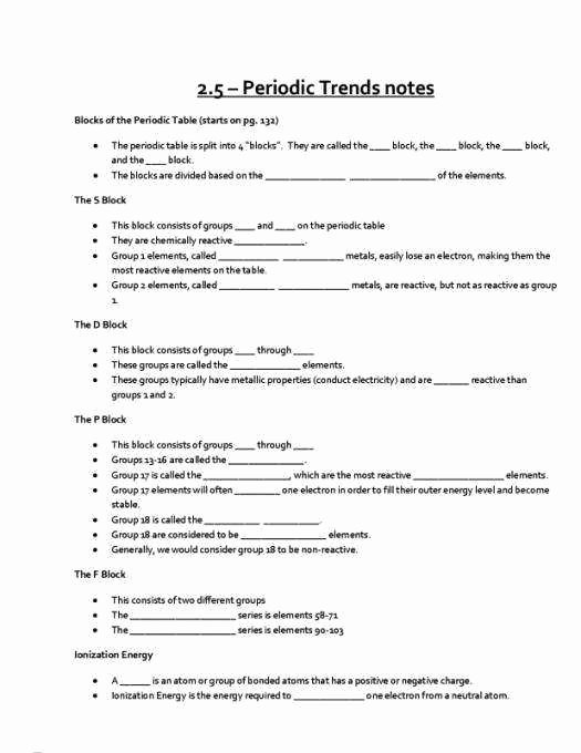 Periodic Table Review Worksheet Awesome Periodic Trends Worksheet
