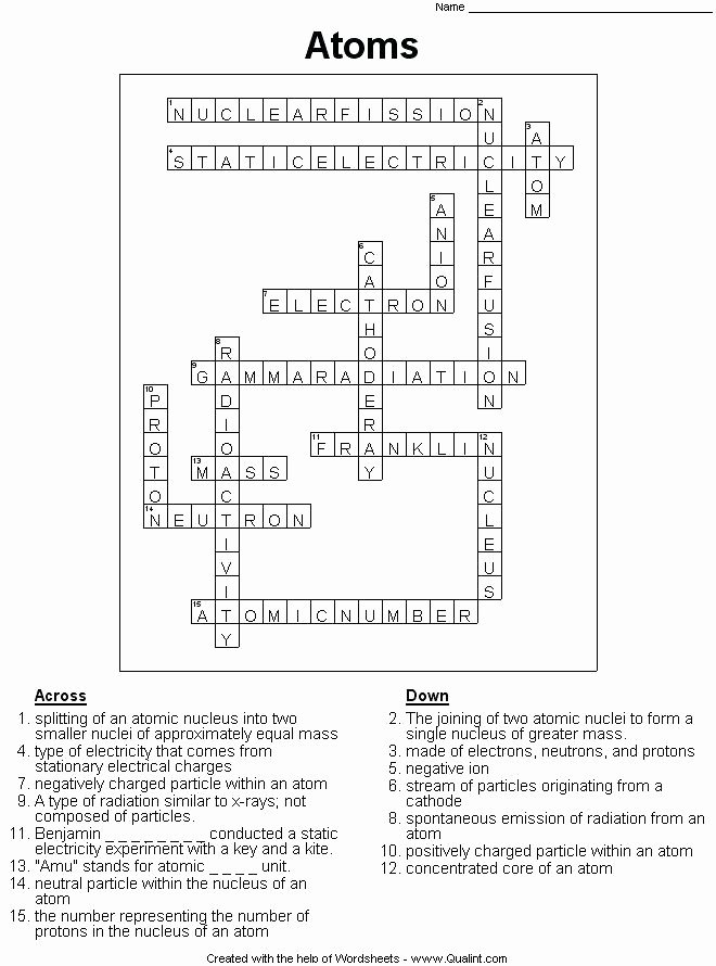 Periodic Table Review Worksheet Best Of atomic Structure Crossword Worksheet Key Geo Kids