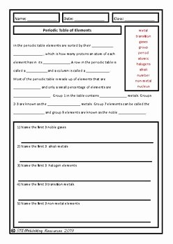 Periodic Table Review Worksheet Lovely Back to School Periodic Table Of Elements Homework Review