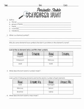 Periodic Table Scavenger Hunt Worksheet Beautiful the Periodic Table Of Elements Detailed Scavenger Hunt
