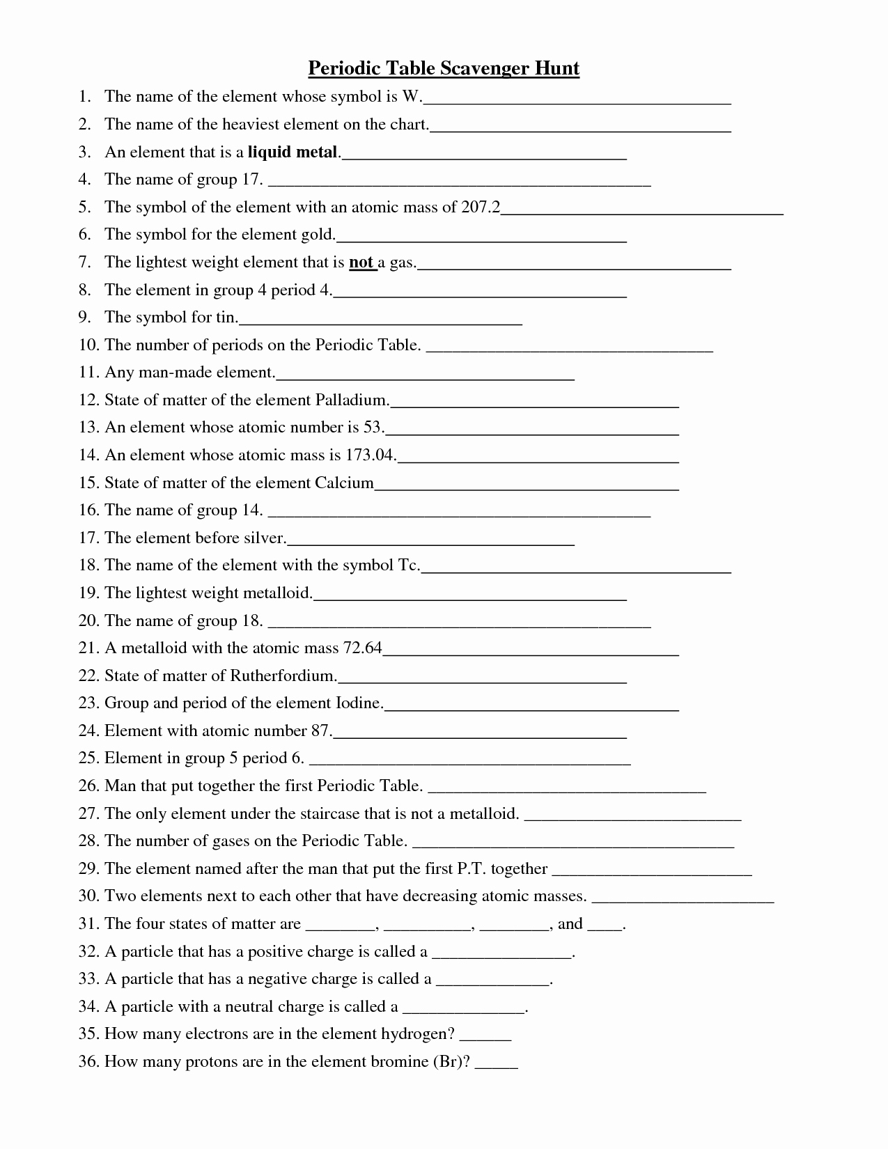 the periodic table worksheet key