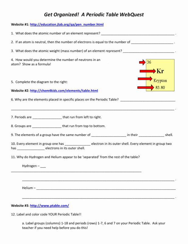 Periodic Table Webquest Worksheet Answers Luxury Get organized A Periodic Table Webquest Answer Key