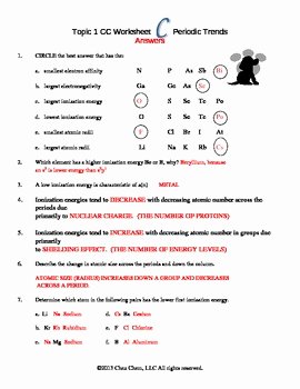 Periodic Table Worksheet Answers Fresh topic 1 Periodic Trends Worksheet C Answers by Chez Chem