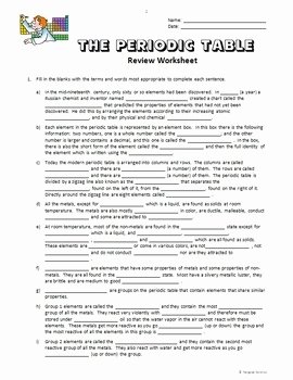 Periodic Table Worksheet High School Lovely Periodic Table Review Worksheet Editable by Tangstar