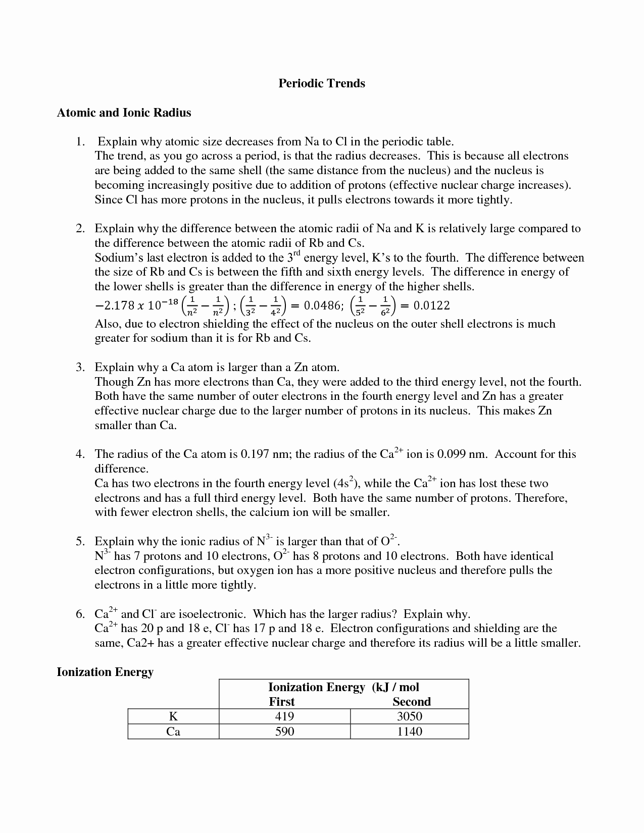 Periodic Trends Practice Worksheet Answers Awesome Periodic Trends Practice Worksheet Answers