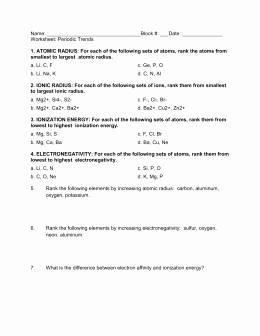 Periodic Trends Practice Worksheet Answers Inspirational Periodic Trends Practice Worksheet
