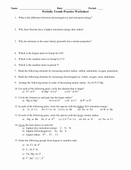 Periodic Trends Practice Worksheet Answers Inspirational Studylib Essys Homework Help Flashcards Research