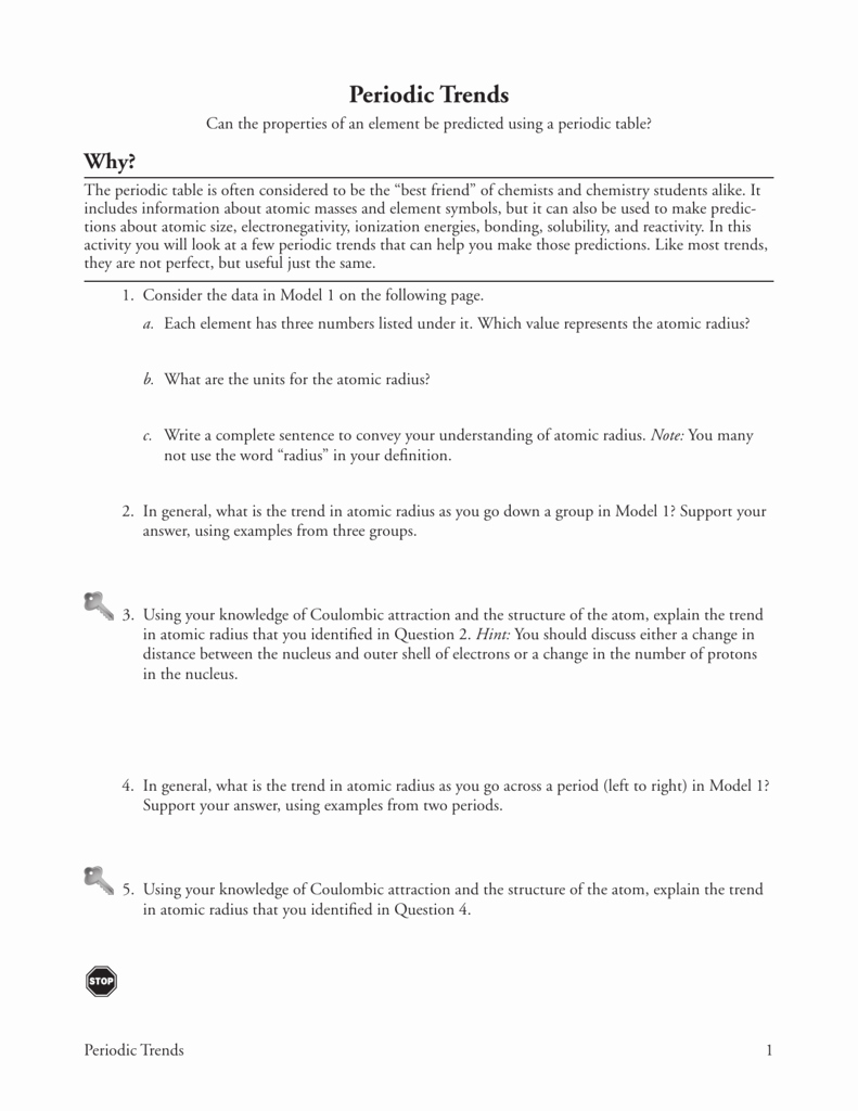 Periodic Trends Worksheet Answer Key Best Of Periodic Trends Worksheet Answers Pogil