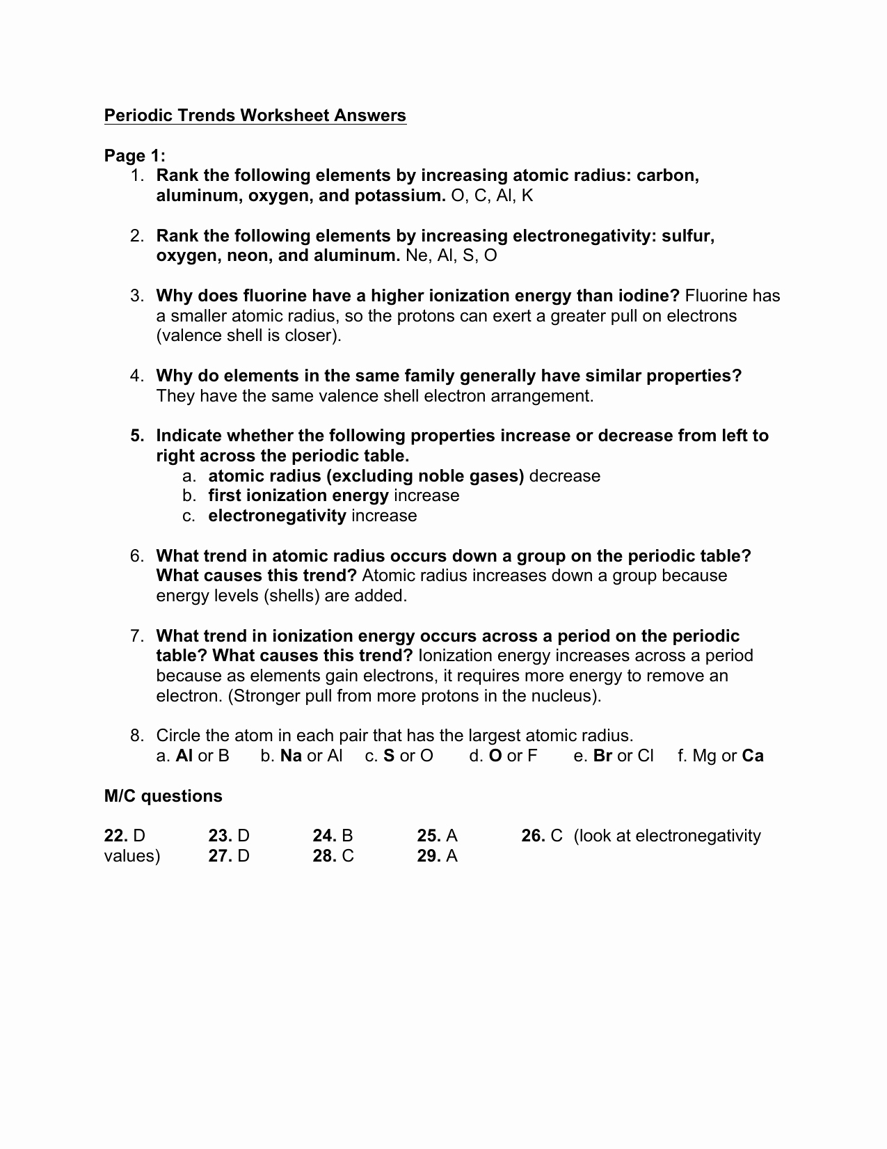 Periodic Trends Worksheet Answer Key Inspirational Periodic Trends Ionization Energy Chem Worksheet 6 4