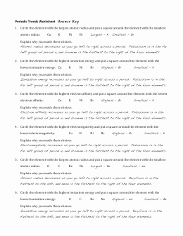 Periodic Trends Worksheet Answer Key Inspirational Periodic Trends Worksheet Answers
