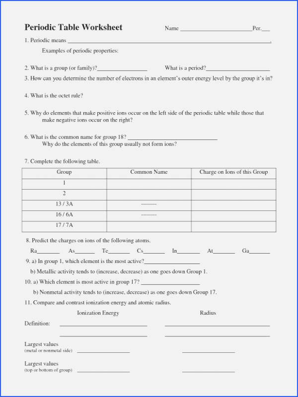 Periodic Trends Worksheet Answer Key Luxury Periodic Table Metals and Nonmetals Crossword Puzzle