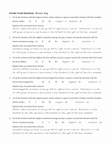 Periodic Trends Worksheet Answers Inspirational Periodic Trends Worksheet Answers