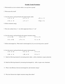 Periodic Trends Worksheet Answers Lovely Periodic Trends Worksheet Answers