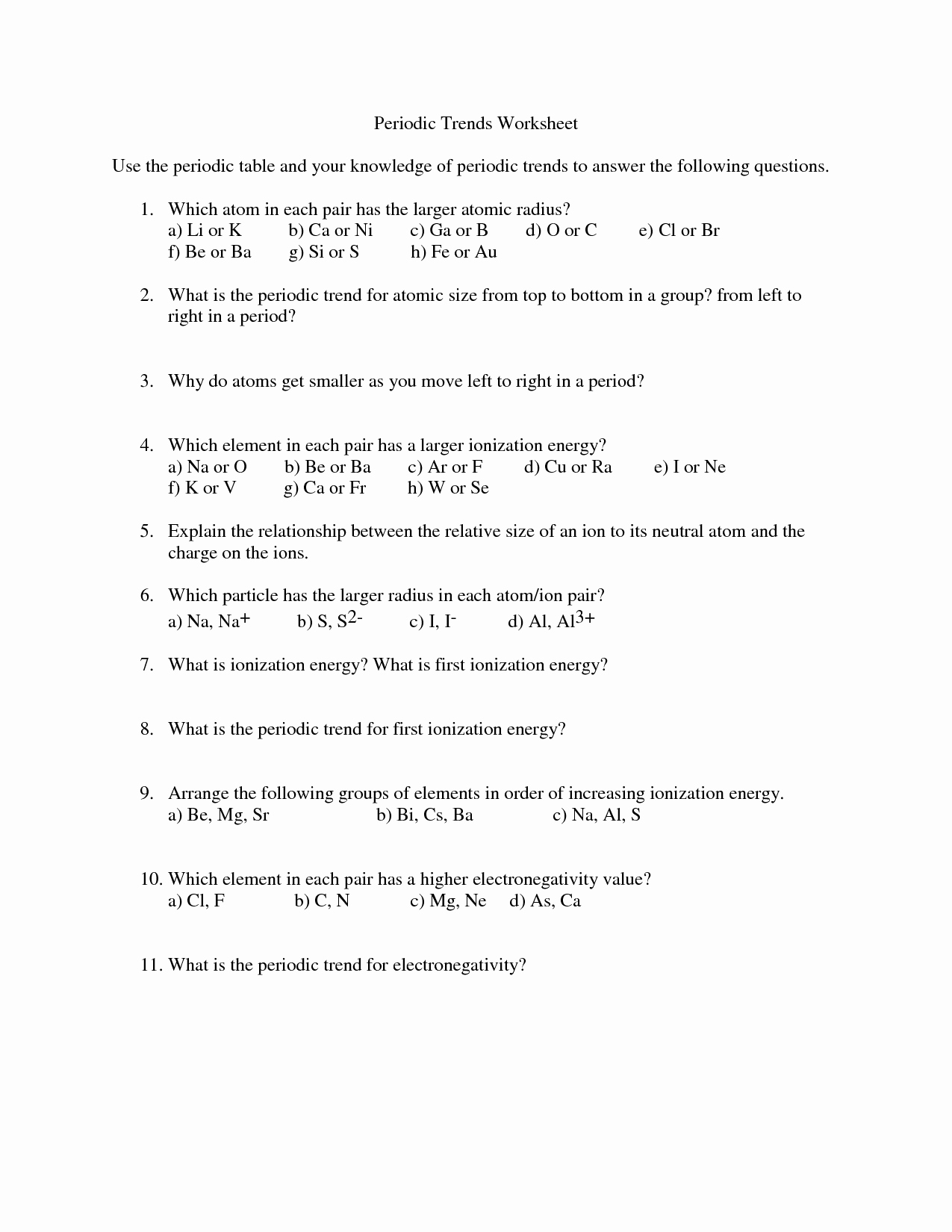 Periodic Trends Worksheet Answers Unique 20 Best Of Periodic Trends Worksheet Answers Key
