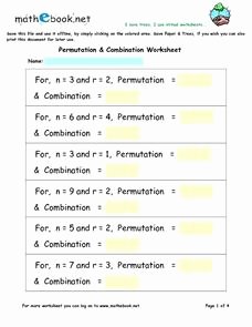 Permutations and Combinations Worksheet Answers Awesome Permutation and Bination Worksheet 7th 9th Grade