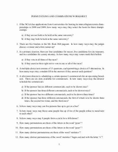 Permutations and Combinations Worksheet Answers Beautiful Permutations and Binations Worksheet