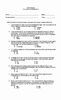 Permutations and Combinations Worksheet Answers Beautiful Probability and Statistics Multiple Choice On Permutation