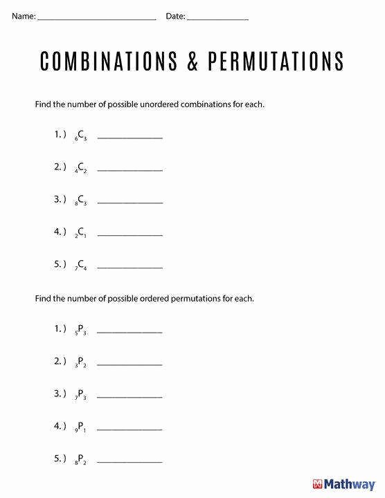 Permutations and Combinations Worksheet Unique Permutation and Bination Worksheet