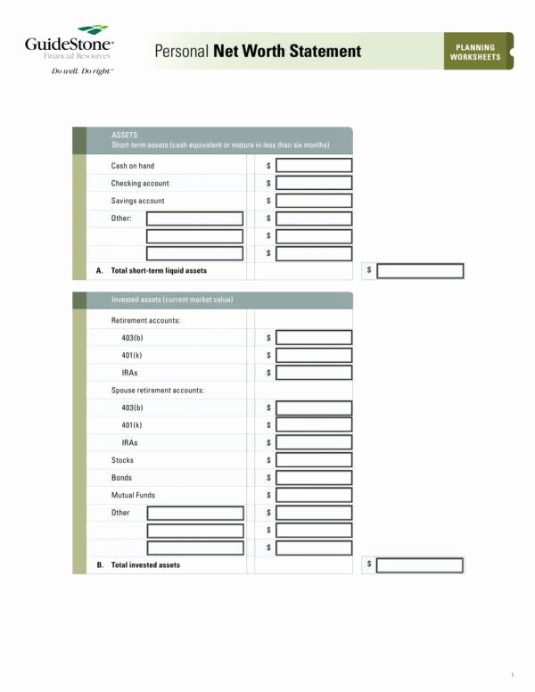 Personal Net Worth Worksheet Inspirational Free 9 Net Worth Statement Samples In Pdf