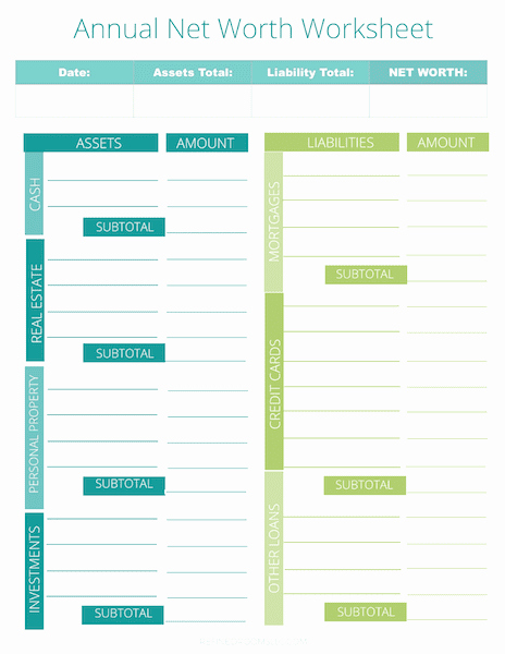 Personal Net Worth Worksheet Inspirational organize Your Finances with A Yearly Review Free