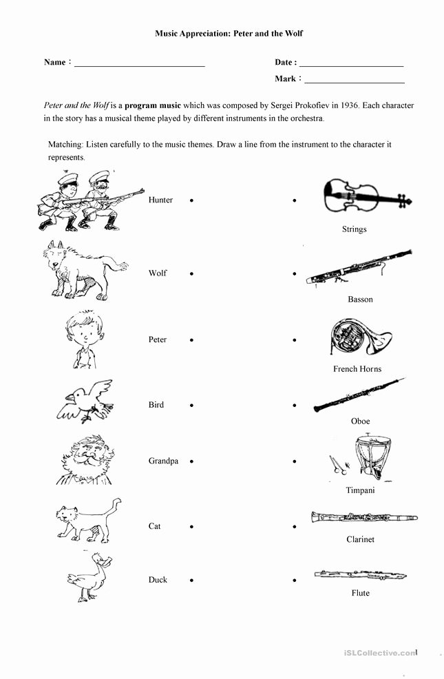 Peter and the Wolf Worksheet Fresh Peter and the Wolf Worksheet Free Esl Printable