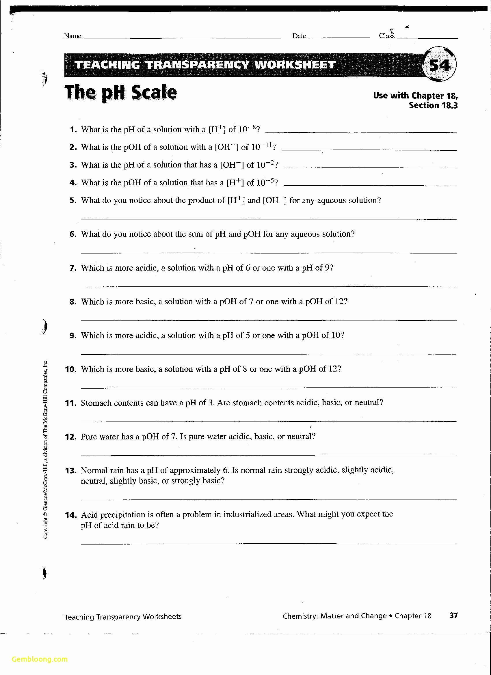 Ph and Poh Worksheet Answers Fresh Ph and Poh Worksheet Cramerforcongress